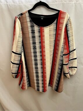 Alfani Women’s XL Abstract Geometric Print Balloon Sleeve Blouse Red Black